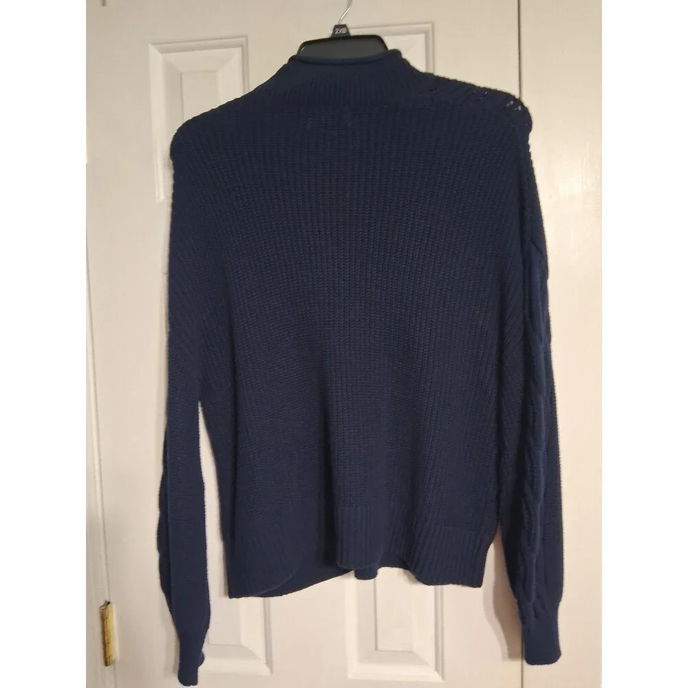 NWT Women's Old Navy Seaside Cotton Roll Neck Cable Knit Sweater Size L N7 Navy